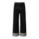 YADcrew folded hems triangle air-eye jeans ສີຕົ້ນຕໍສໍາລັບຜູ້ຊາຍແລະແມ່ຍິງວ່າງຂາຊື່ distressed ຂາກ້ວາງແບບອາເມລິກາ