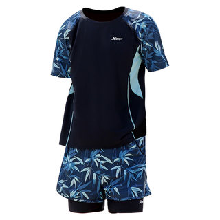 Xtep swimsuit men's fashion print splicing set