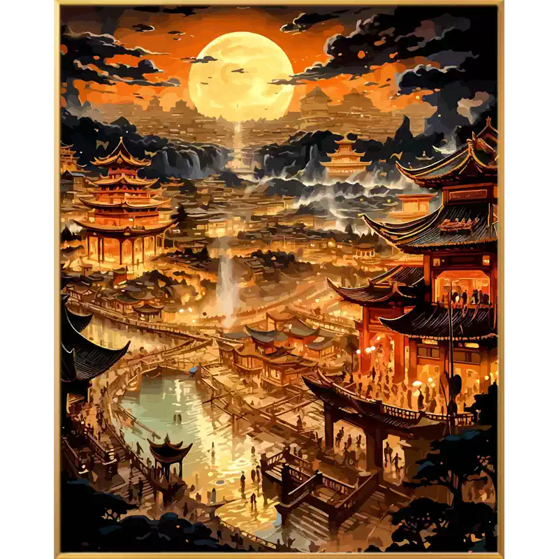 阿尔卑斯山画画diy数字油画填充填色手工手绘解闷涂色风景油彩画