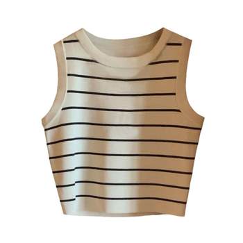 Striped knitted camisole women's inner layering shirt design niche hot girl sleeveless short top summer