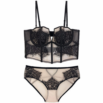 French ultra-thin soft steel ring lace transparent bra set
