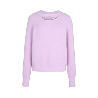 郁香菲镂空圆领毛衣女气质通勤冬季时尚宽松落肩袖针织套头上衣