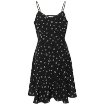 Shifanli black floral ruffled suspender dress 2024 summer new style popular beautiful date little black dress for women