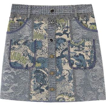 LULUALWAYS/I Love Lulu Retro High Waist Slim Jacquard Print Hip A Line Skirt Denim Skirt Short Skirt