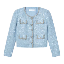 self-portrait 2024 early spring mist blue glitter sequin diamond chain edge jacket