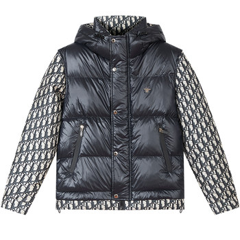 Bm european station men's down jacket 2025 new trendy brand presbyopic splicing fake two-piece hooded winter warm jacket