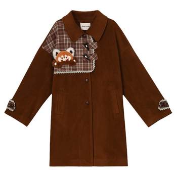 Mori girl tribe's original retro mailedea dan style brown mid-length temperament woolen coat woolen coat