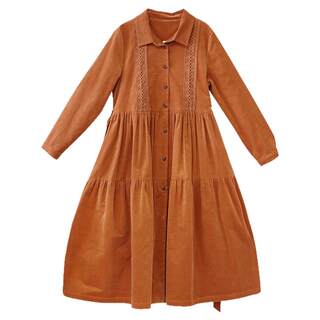 【知秋】复古灯芯绒风衣外套女2025秋季新款纯色收腰系带长款大衣