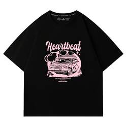 Black and pink short-sleeved T-shirt for women summer 2024 new loose American cotton right shoulder T-shirt half-sleeved top