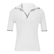 DEEP BREATH Take a deep breath my brother is really good. V-shaped short-sleeved hook-and-loop knitted sweater for women A301611