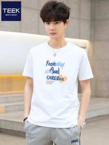 TEEK2026新款男款短袖t恤 夏季潮流上衣服青少年冰丝潮牌纯棉半袖