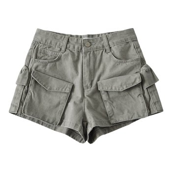 American retro multi-pocket workwear denim shorts for women summer super shorts slim tight straight wide leg hot pants