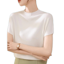French white shoulder-sleeved knitted T-shirt for women in summer new style high-end elegant and beautiful small shirt ice silk top