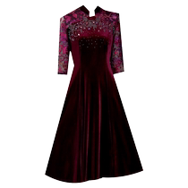 Middle-aged mothers spring dress new Chinese style velvet improved version of cheongsam dress noble and foreign-style wedding dress for mother-in-law