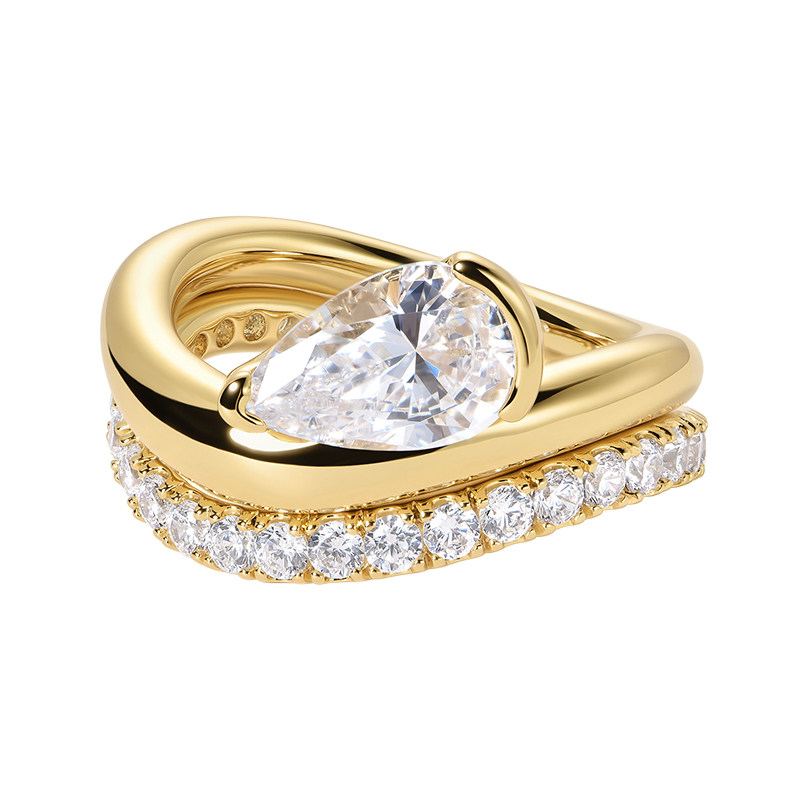 Onchic flowing water drop set ring zircon ring light luxury women's design sense of luxury to give to your girlfriend