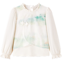 minipeace peacebird childrens clothing girls national style tops childrens long-sleeved T-shirts with buckles baby new autumn style