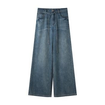 Blueerror ກະທັດຮັດຝ້າຍ drape ພື້ນຍາວ jeans ແອວສູງສໍາລັບແມ່ຍິງ french ວ່າງຂາກ້ວາງ pants pants summer