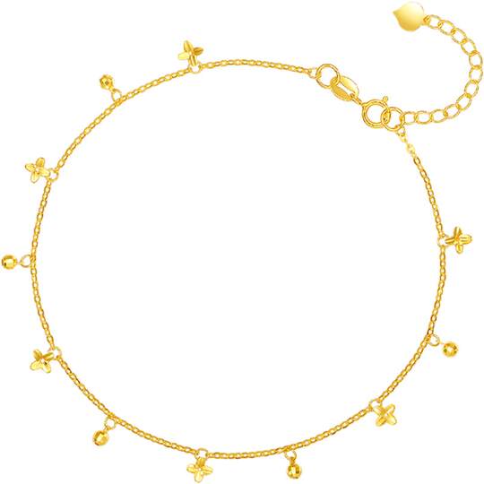 周六福黄18K金脚链女流苏花朵au750多时尚脚饰调节彩金新年礼物