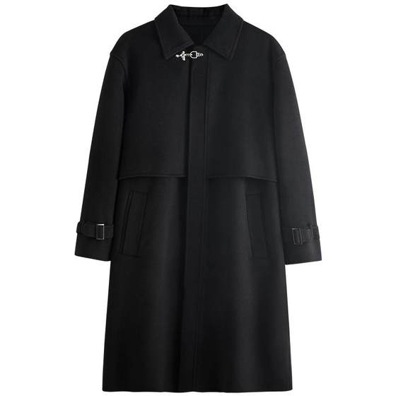 
Peacebird men's black woolen coat men's long winter new double-sided woolen coat