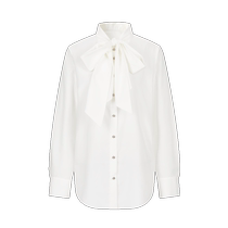 Disennis 2024 autumn new temperament French top fashionable and elegant off-white ribbon long-sleeved chiffon shirt for women