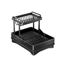 Kitchen folding double-layer storage rack dish plate countertop drain rack multi-functional seasoning jar storage box 1286