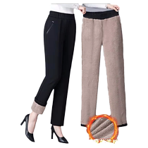 Middle-aged and elderly mothers trousers autumn and winter womens velvet thickened high-waisted straight pants sherpa warm casual pants