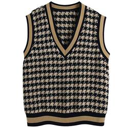 ZA women's new spring plaid vest sweater university style vest 7563042 Charo 07563042707