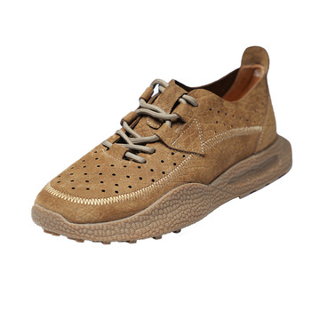 Summer perforated breathable first-layer cowhide hollow men's shoes
