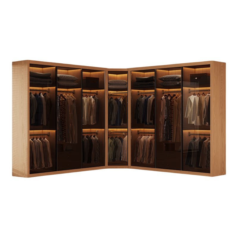 Oak solid wood cabinet home bedroom new sliding door full glass log style custom wardrobe 601