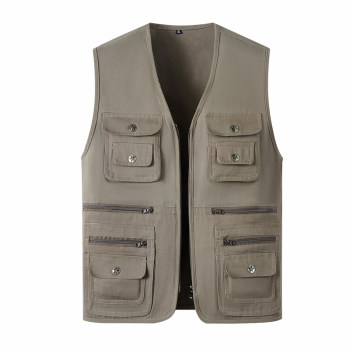 Vest for middle-aged and elderly people 2026 spring and autumn men's multi-pocket pure cotton workwear vest for dad outdoor fishing vest
