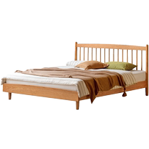 Genji Muyu solid wood bed bedroom simple double bed cherry wood harp bed mid-century style home 1 8-meter large bed