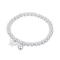 Chow Tai Sang pure silver S990 butterfly rattle bracelet butterfly bell glossy bracelet beaded Chinese Valentines Day gift to girlfriend