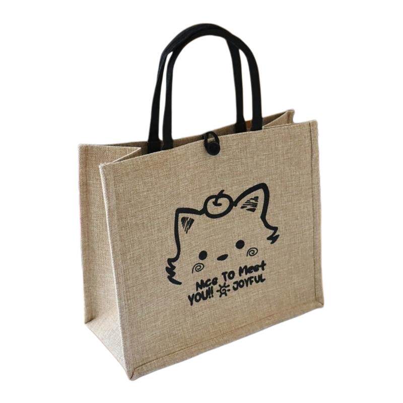 New fashionable and versatile linen hand-held shopping bag, large-capacity women's bag, shoulder crossbody bag, canvas commuter tote bag