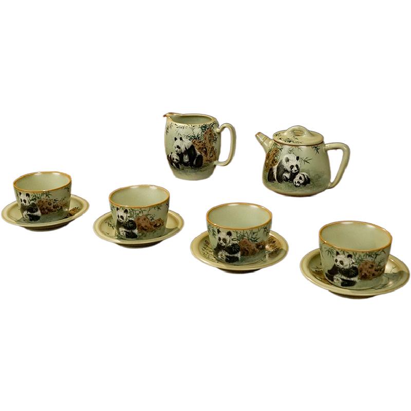 Zhou Zetang Ruci master hand-painted panda tea set