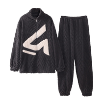 Gongdie (thermal storage type) mens pajamas autumn and winter thickened coral velvet warm and wearable large size home clothes set