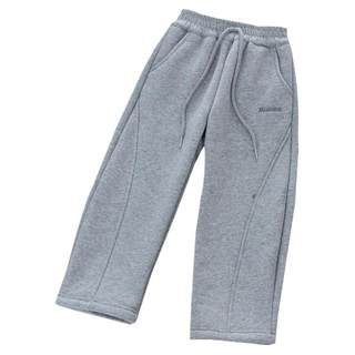 加厚撸猫绒香蕉裤儿童一体绒弯刀裤中大童加绒窄版直筒裤运动裤冬