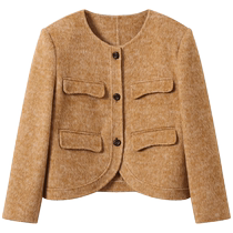 SUSHE retro show fragrance series silk camel wool handmade double-sided short coat for women in autumn and winter