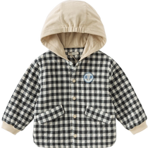 (Same style in the mall) David Bella Childrens Jacket 2024 Boys Autumn and Winter New Plaid Hooded Top for Boys