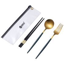Spoon and chopsticks set student portable stainless steel tableware storage box office worker single set three-piece set 2018