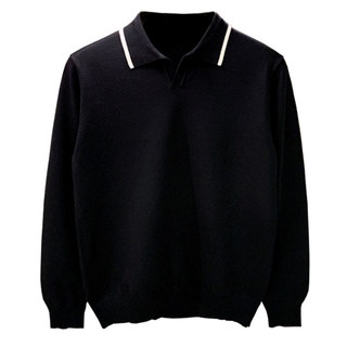 Autumn and winter long-sleeved casual premium white lapel polo shirt