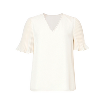 Cole Tier 2024 new summer casual commuting simple splicing ruffled V-neck chiffon top for women