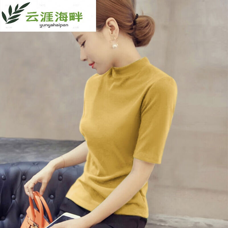 Early spring high collar half sleeve sweatshirt female half-cut sleeves Shirt Big Number Mid-Sleeve Half Autumn Winter Sweater in the bottom) - Taobao