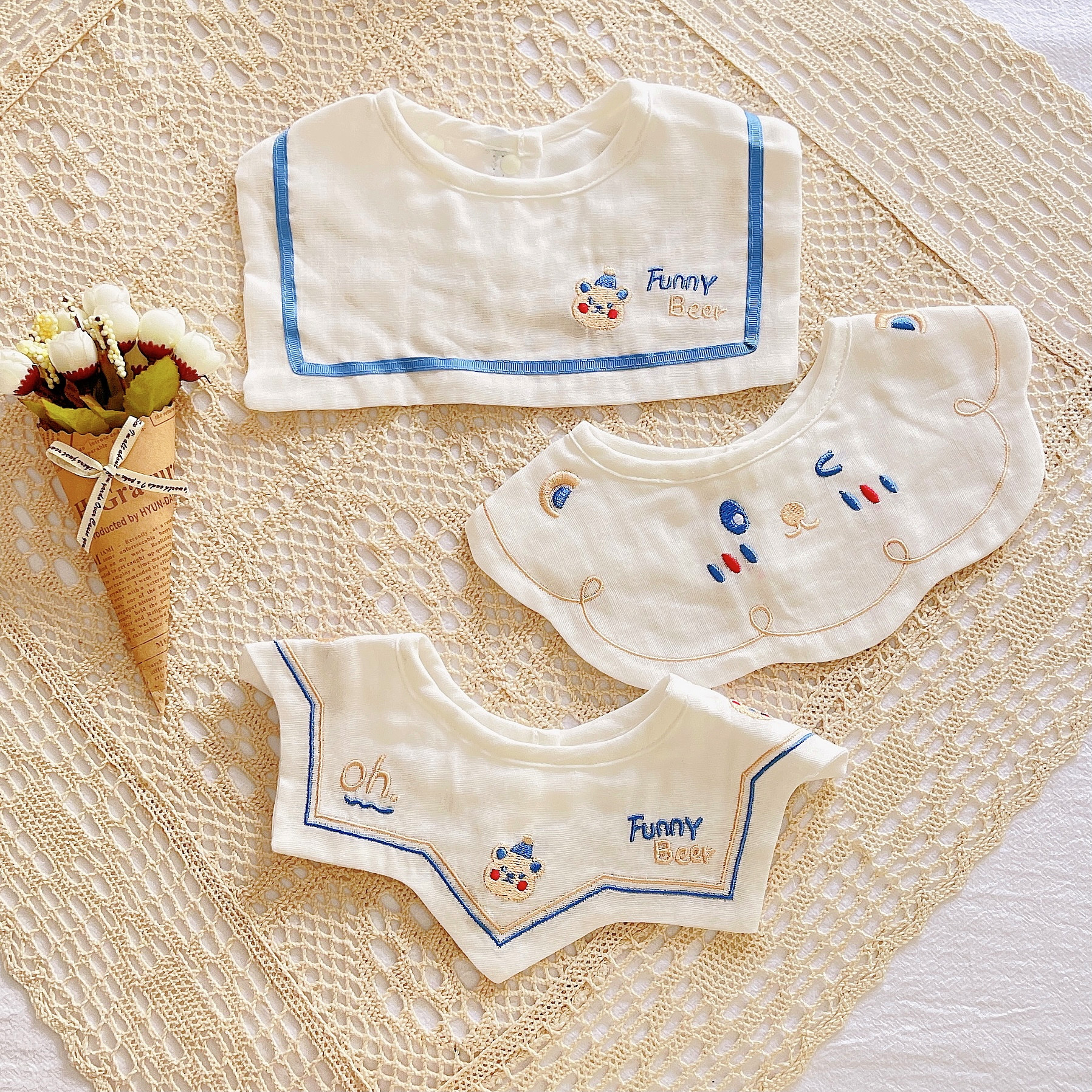 口水巾婴儿纯棉360度可旋转婴儿花朵纯棉小围嘴宝宝防吐奶韩版INS风🔥