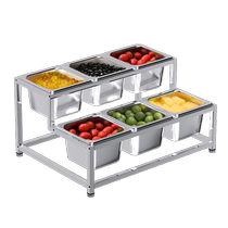 1 6 stainless steel serving basins double row high and low style milk tea shop jam compartment seasoning box rack 6 grid bracket 8