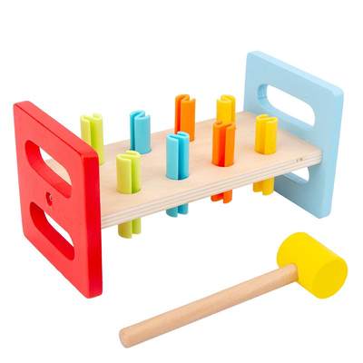 Montessori puzzle early education knocking ball piling table small hammer toy children's strength training happy knocking nails 3-year-old wood