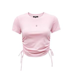 Lingzhi only2025 winter new style simple and versatile solid color slim short straight shoulder round neck t-shirt for women