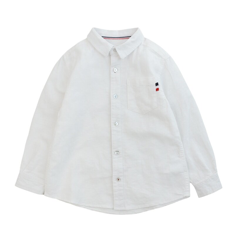 Boys' spring and autumn solid color cotton and linen children's long-sleeved shirts