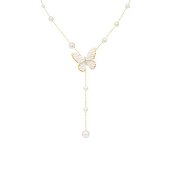Pearl butterfly necklace women's new long style