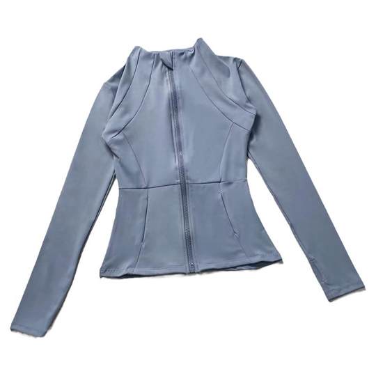 Slim-fitting sports coat with stand-up collar for women with nude look