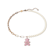 Swarovski Teddy bear imitation crystal pearl old money style necklace womens clavicle chain